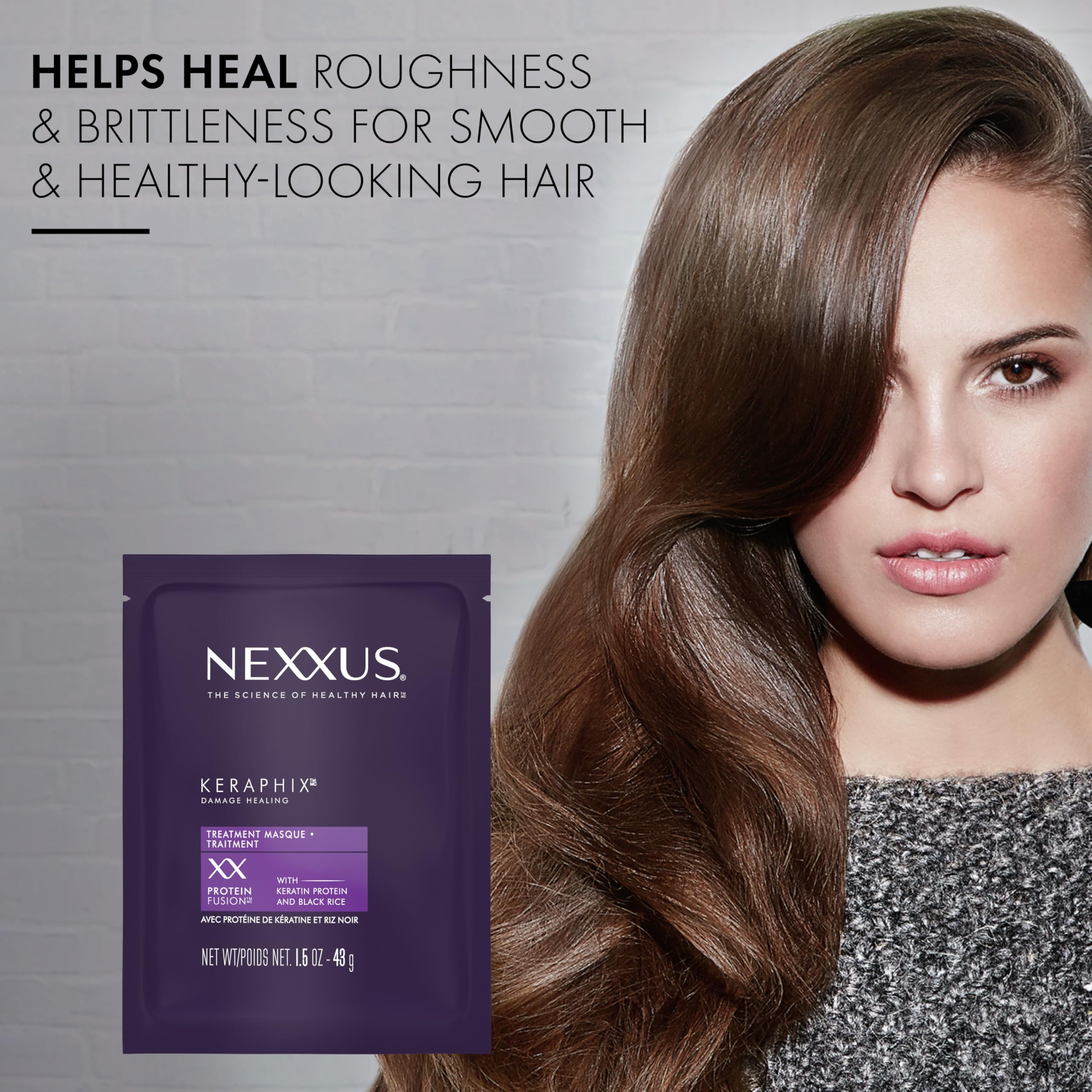 Nexxus Keraphix Mask ultra-fine film forms protective layer around hair.