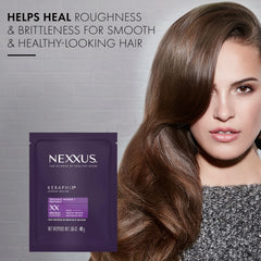 Nexxus Keraphix Mask ultra-fine film forms protective layer around hair.