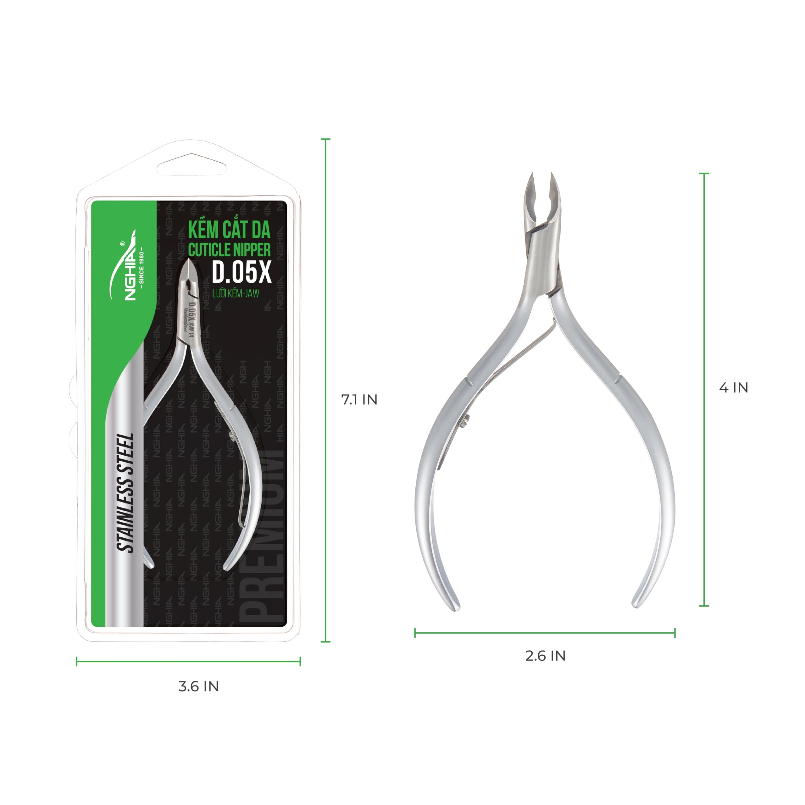 Nghia Premium Cuticle Nipper D-05X side view highlights ergonomic handling.