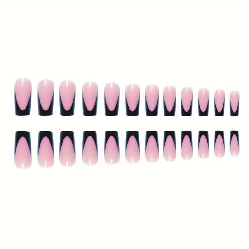 NHIXK ABS acrylic nails in black French tip offer reusable wear.