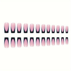 NHIXK ABS acrylic nails in black French tip offer reusable wear.