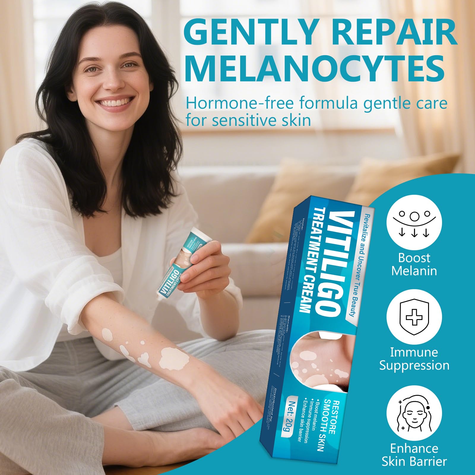 NHZ Vitiligo Cream applies gently to depigmented areas for even coverage.