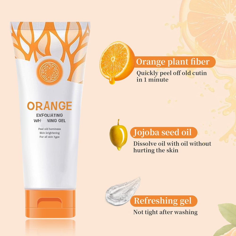 Natural ingredients emphasis on Niaoyun orange exfoliating gel's safe formula.