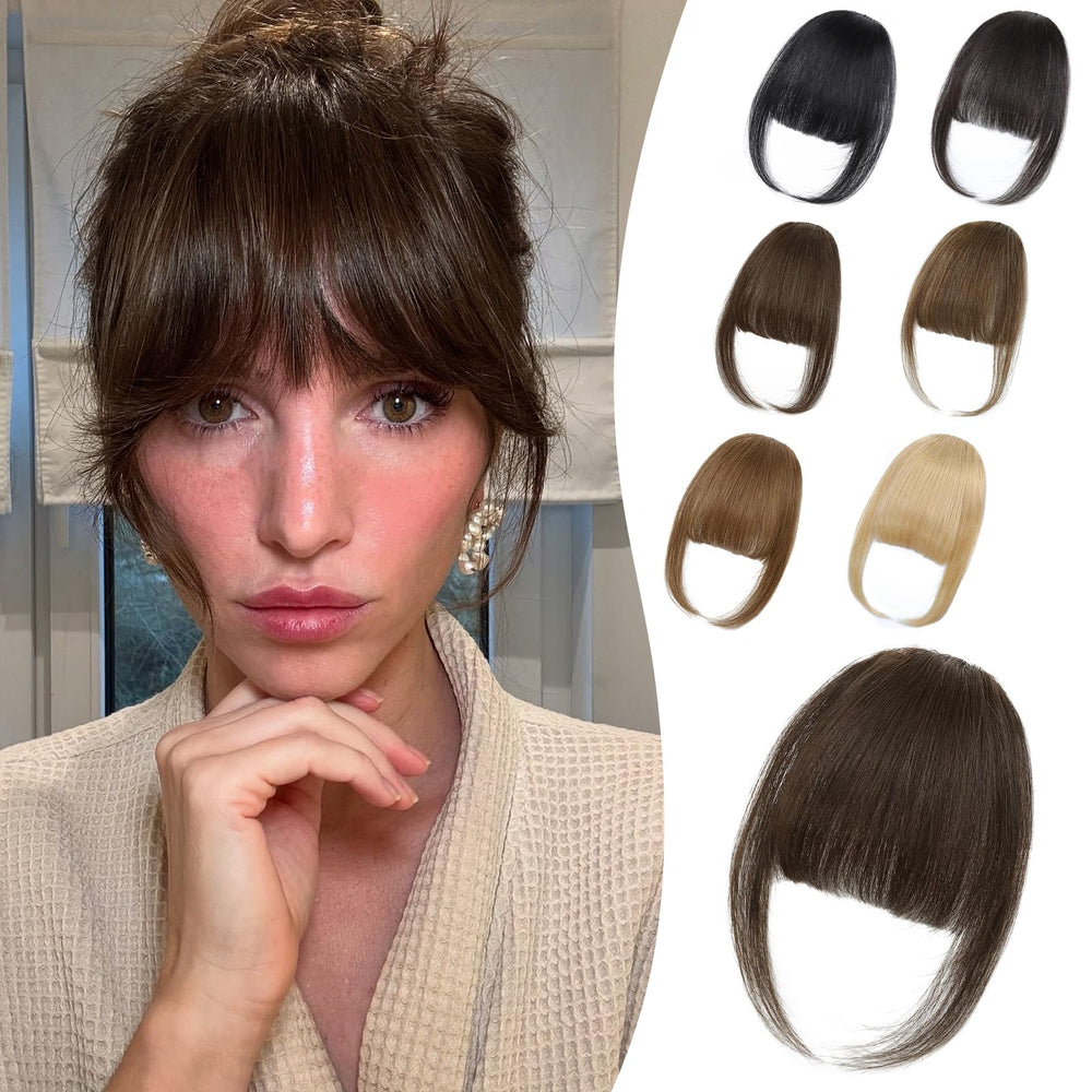 Niceone Hair wispy bangs clip-in front view showing natural blend and instant fullness.