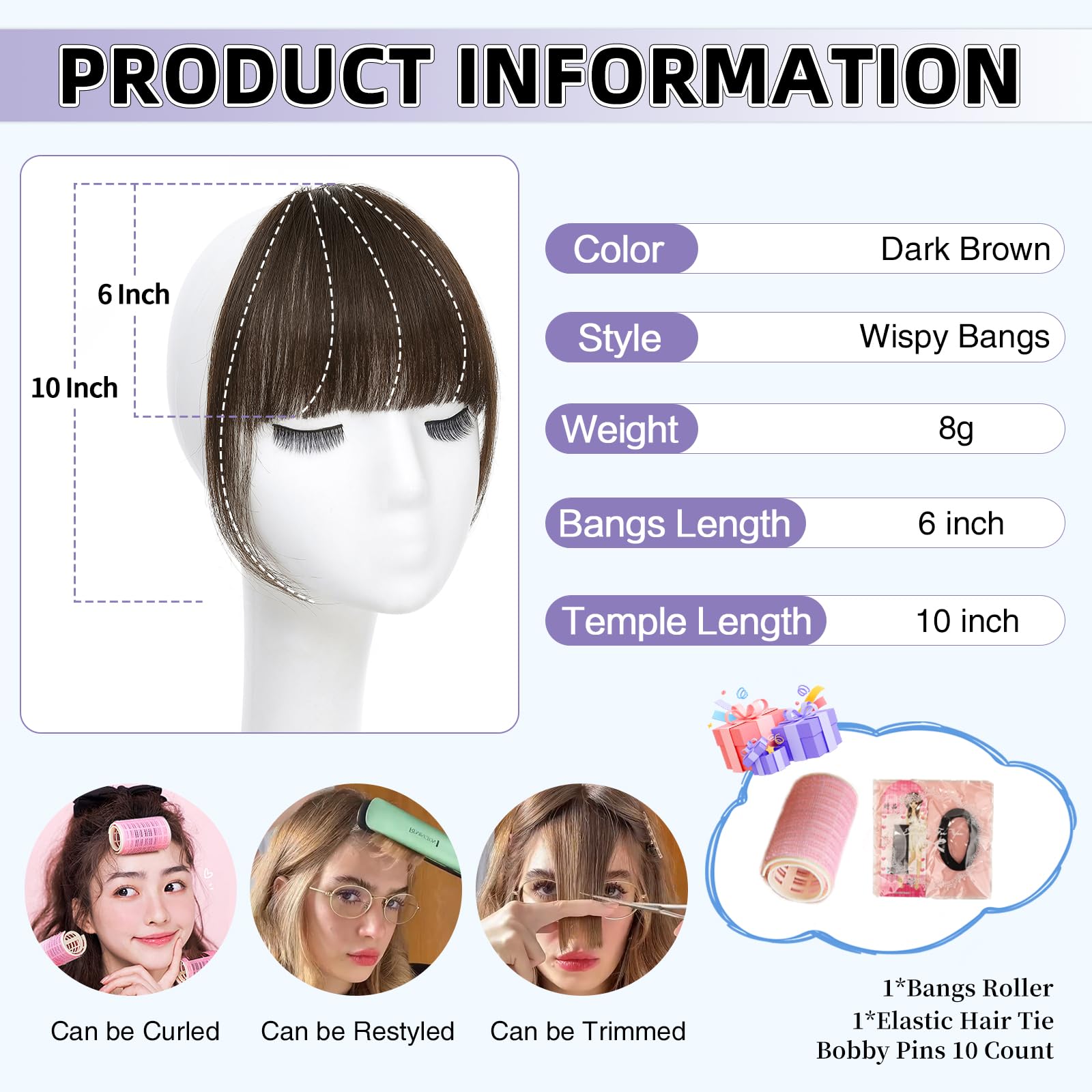 Niceone Hair wispy bangs clip-in side angle demonstrates seamless integration with your hair.