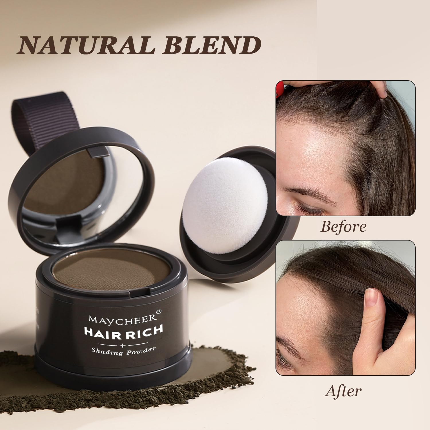 Nicgou Maycheer Hairline Shadow Powder applicator puff enables precise application.