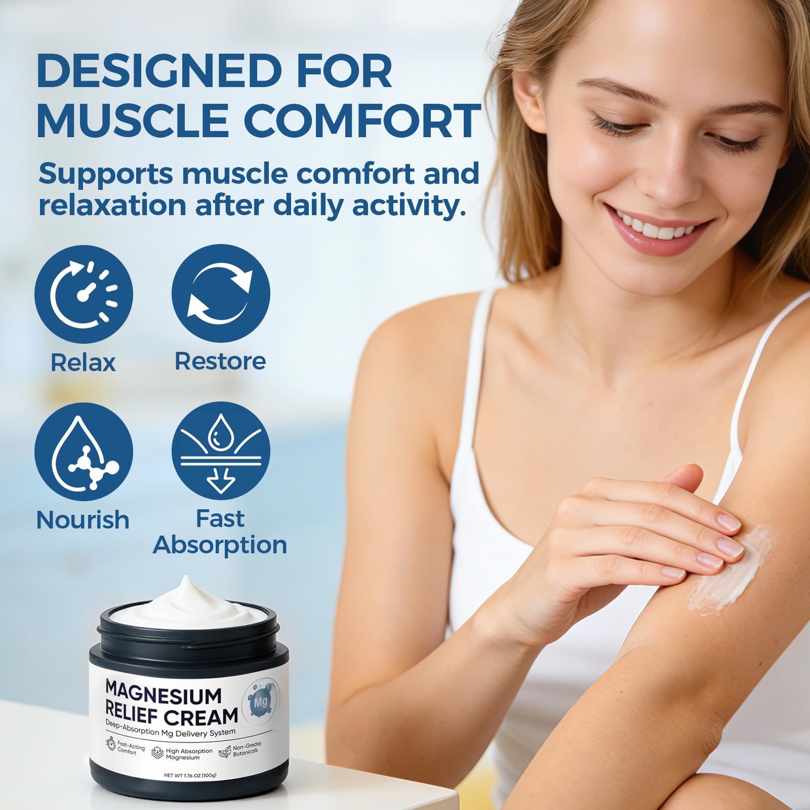 Nichalous botanicals blend in magnesium cream highlighting nourishing skin.