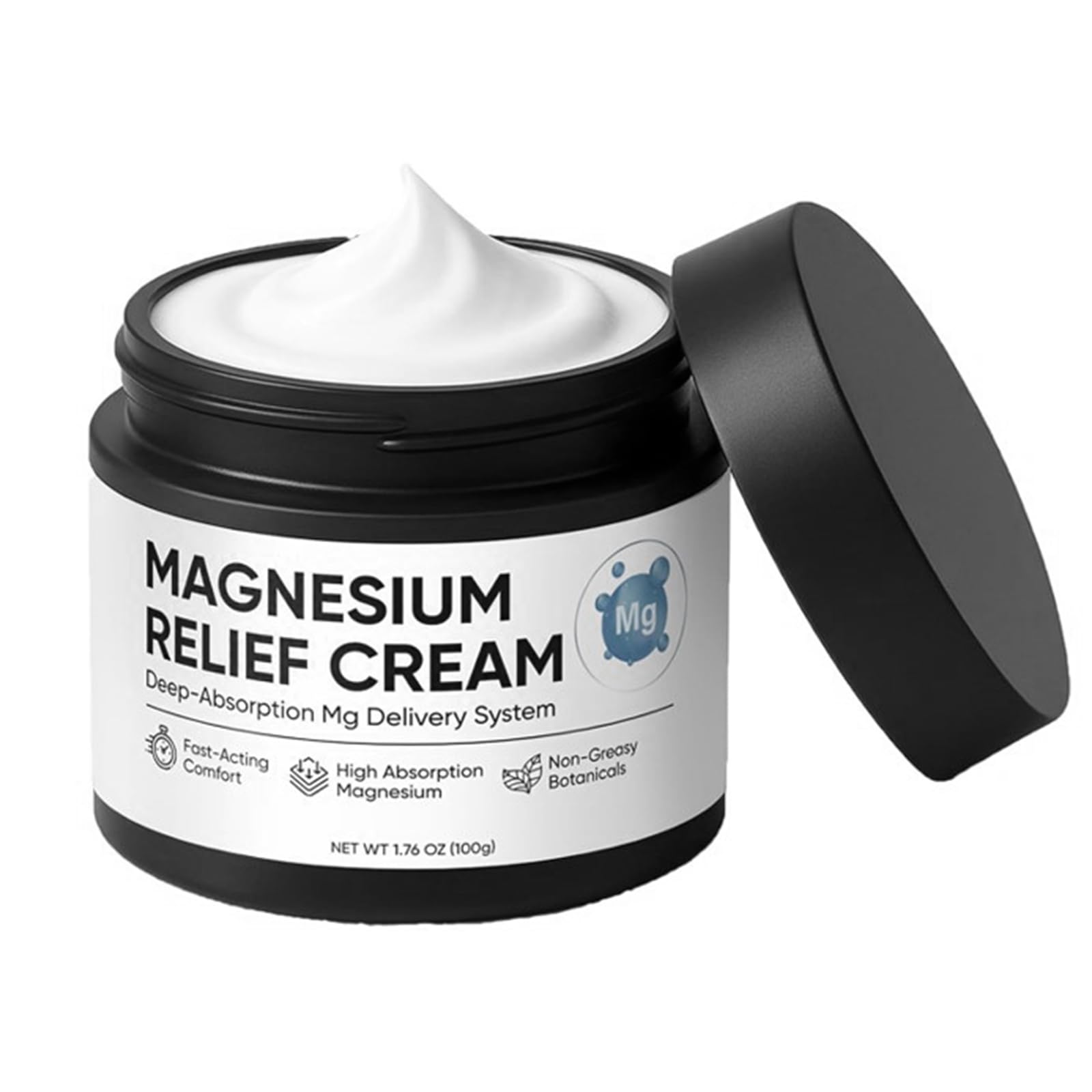 Nichalous magnesium joint-relief cream bottle closeup for portable, easy application.