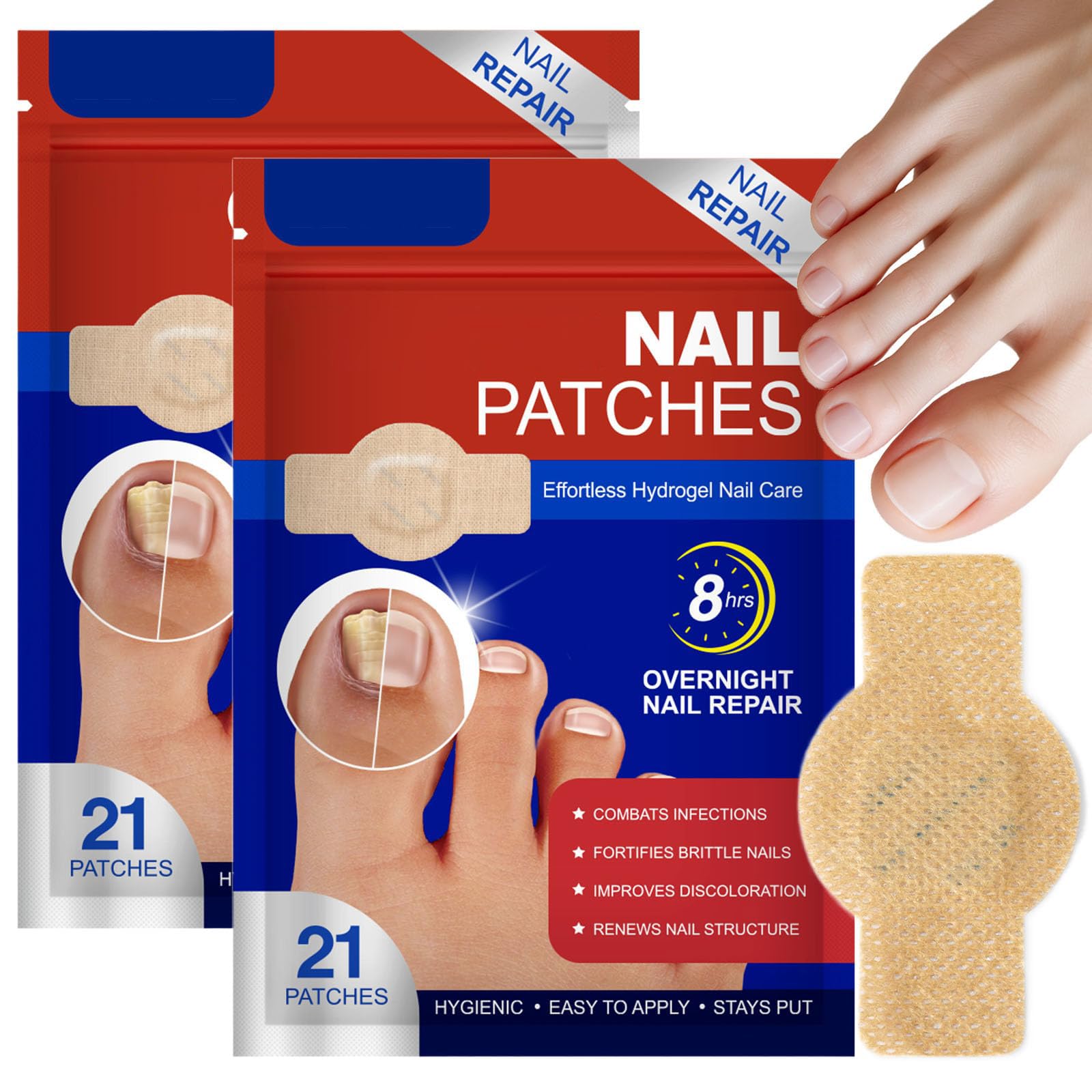 Nichalous Nail Patches packaging showing 42 patches for overnight repair