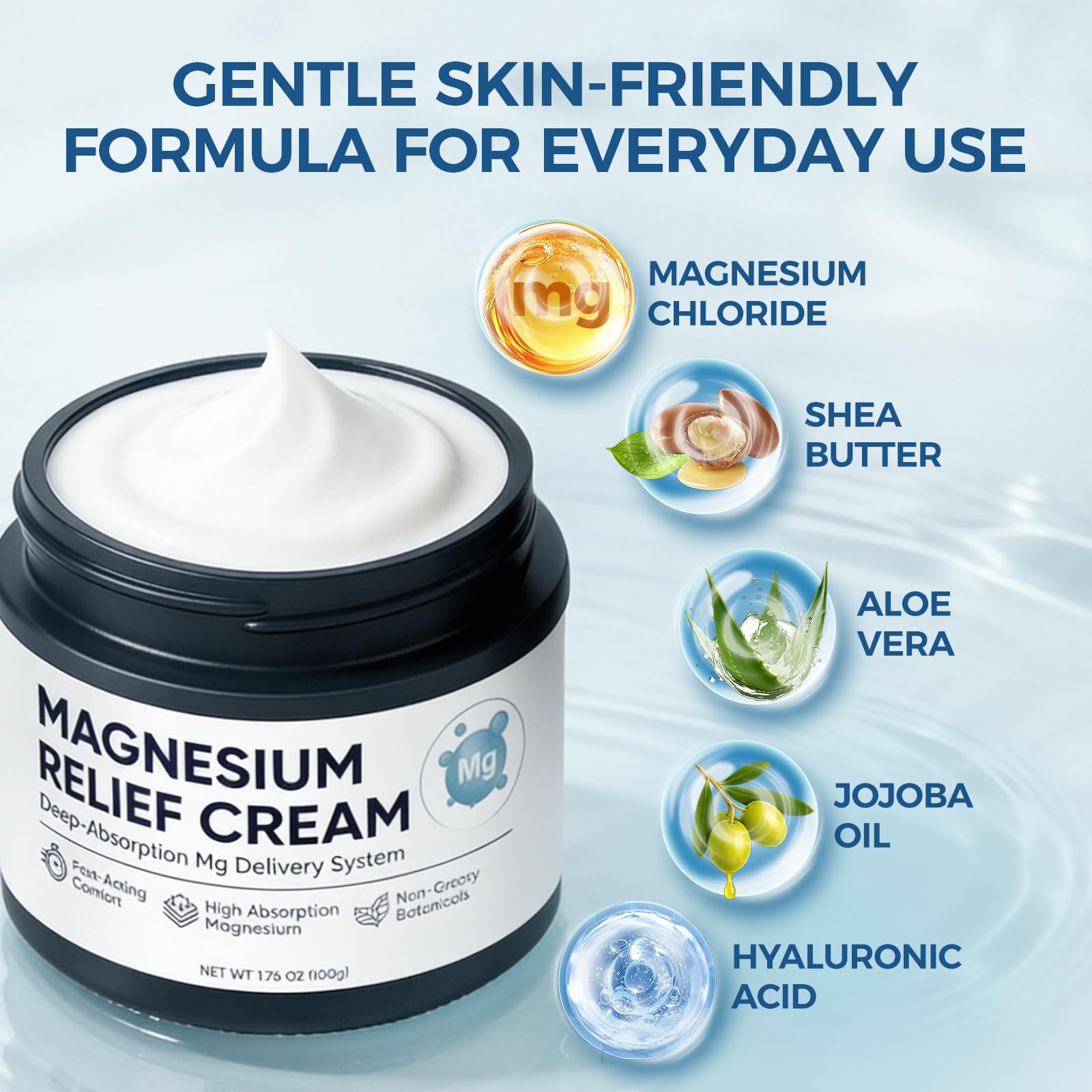 Nichalous magnesium joint-relief cream applied to arm with non-greasy finish.