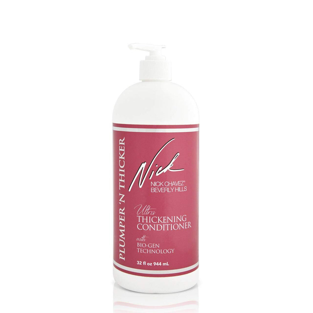 Nick Chavez Plumper N Thicker conditioner bottle with Bio-Gen formula for fuller, nourished hair.