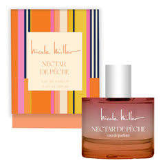 Nicole Miller Nectar De Peche bottle close-up, highlighting fruity floral notes and lasting freshness.