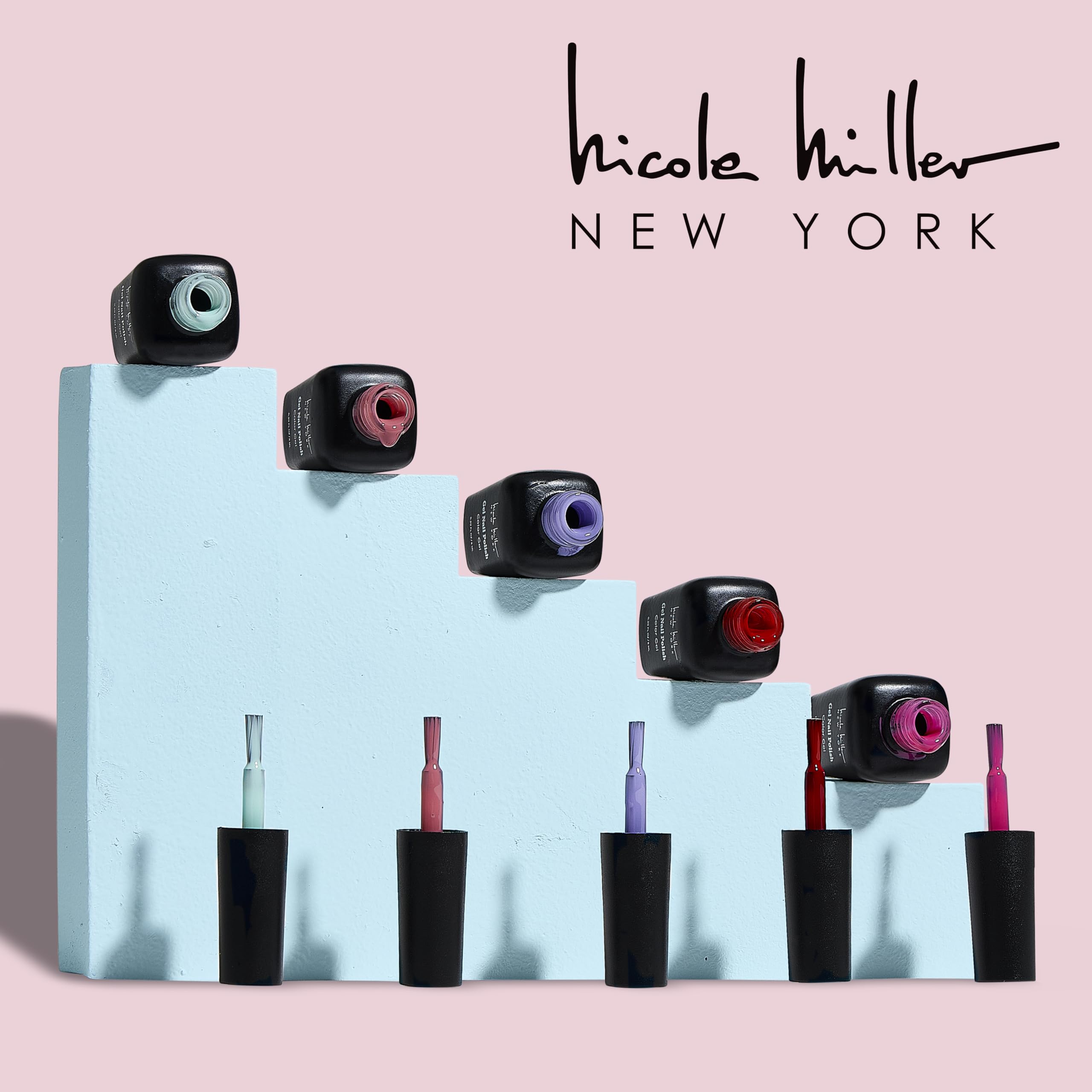 Nicole Miller New York gel nail polish bottle design shows compact, travel-friendly packaging.