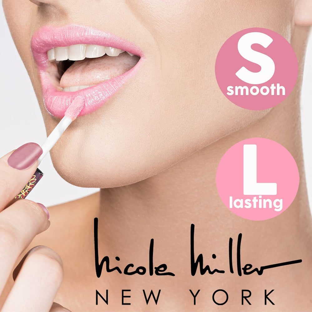 Packaging and wand of Nicole Miller lip gloss collection