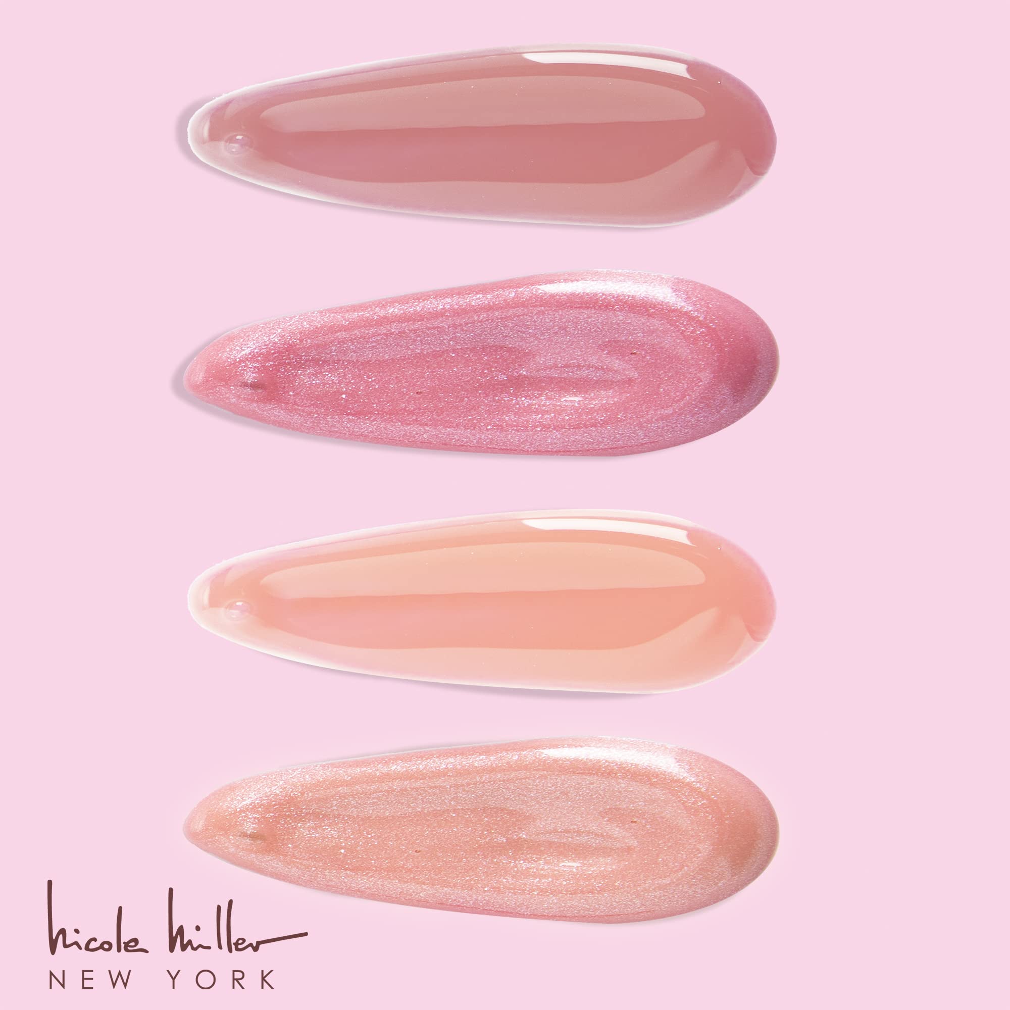 Nicole Miller lip gloss palette display featuring assorted shades for day to night looks.