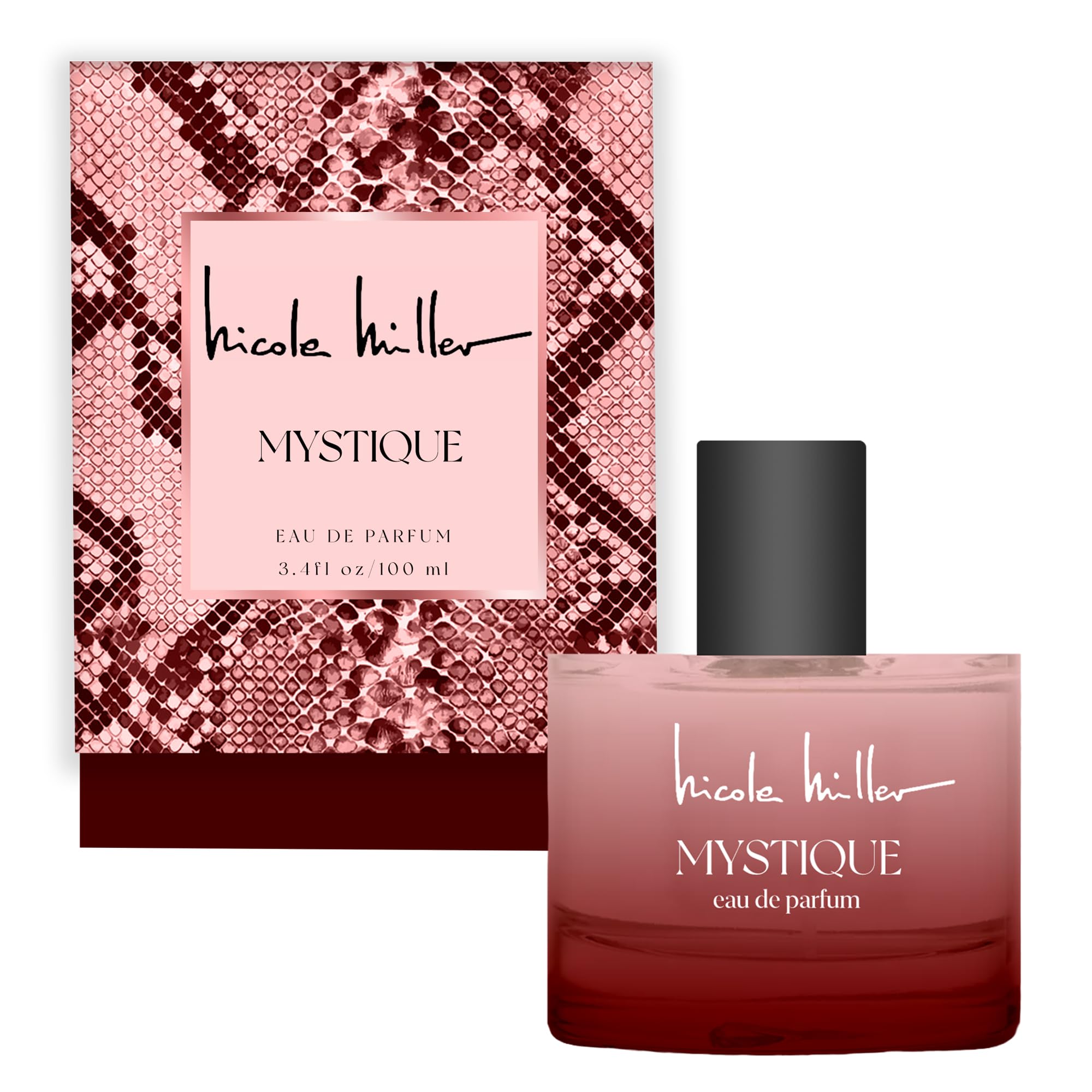 Nicole Miller Mystique bottle front view, elegant packaging for a gift-worthy fragrance.