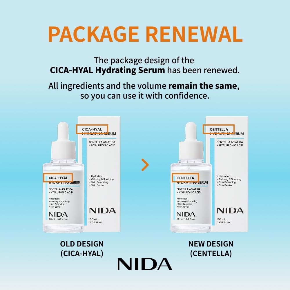 NIDA Centella Hydrating Serum applying scene suggesting nourishing routine and balanced skin.