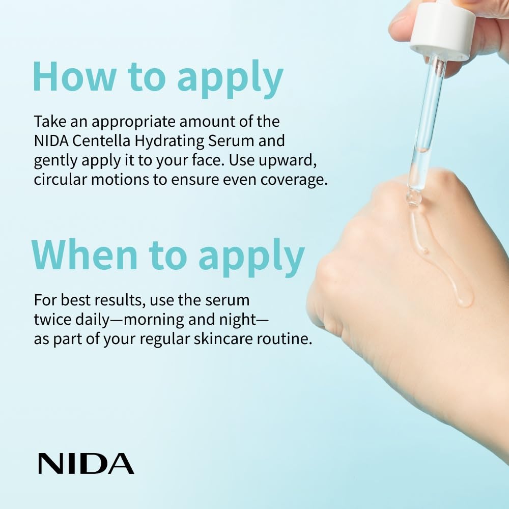 NIDA Centella Hydrating Serum box-front emphasizing premium branding and care promise.