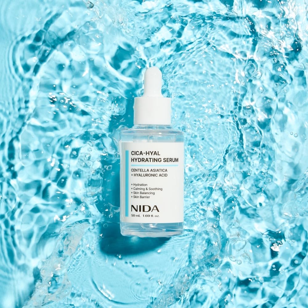 NIDA Centella Hydrating Serum on skin during routine for lasting hydration.