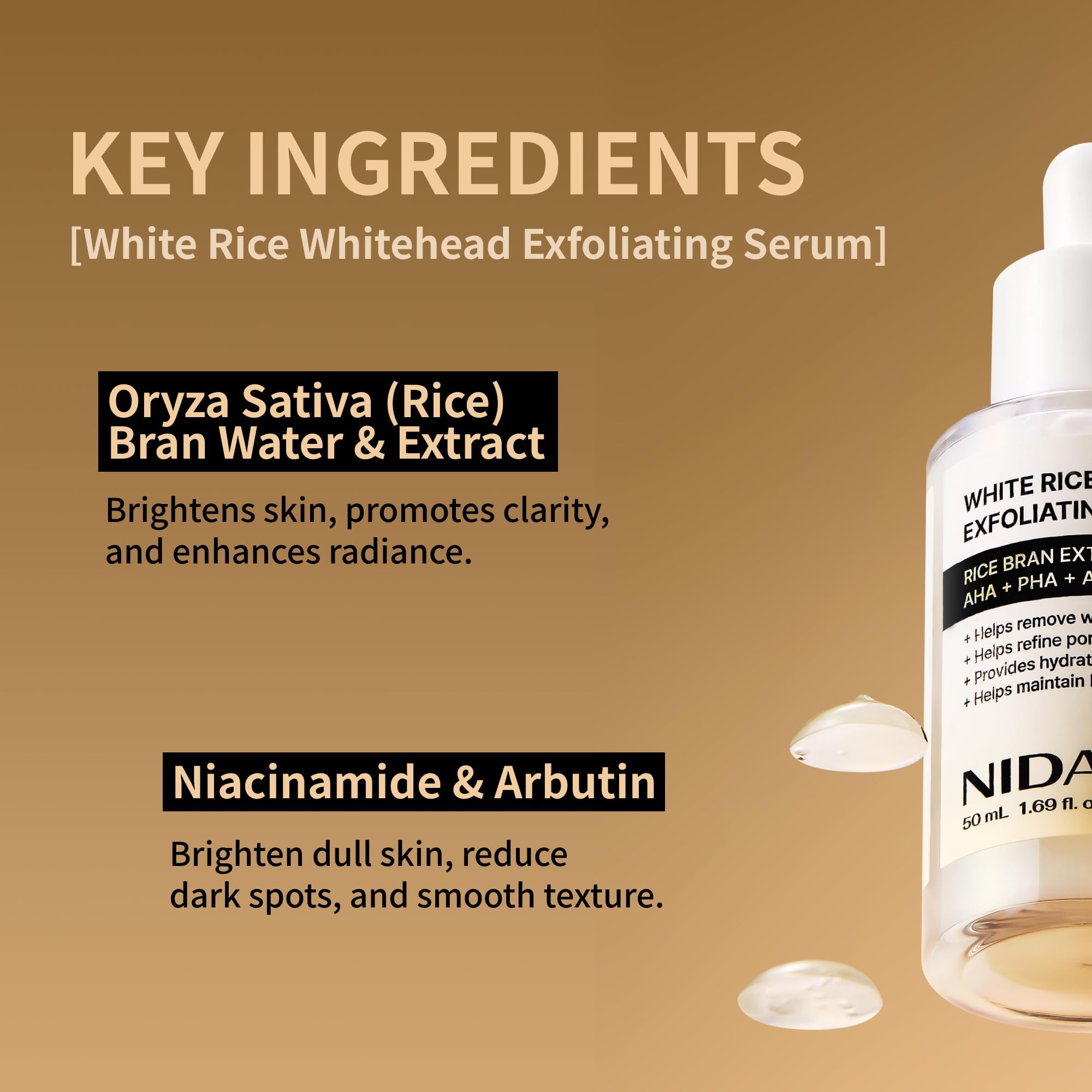 NIDA Niacinamide and Arbutin visual illustrating brightening and even tone potential.