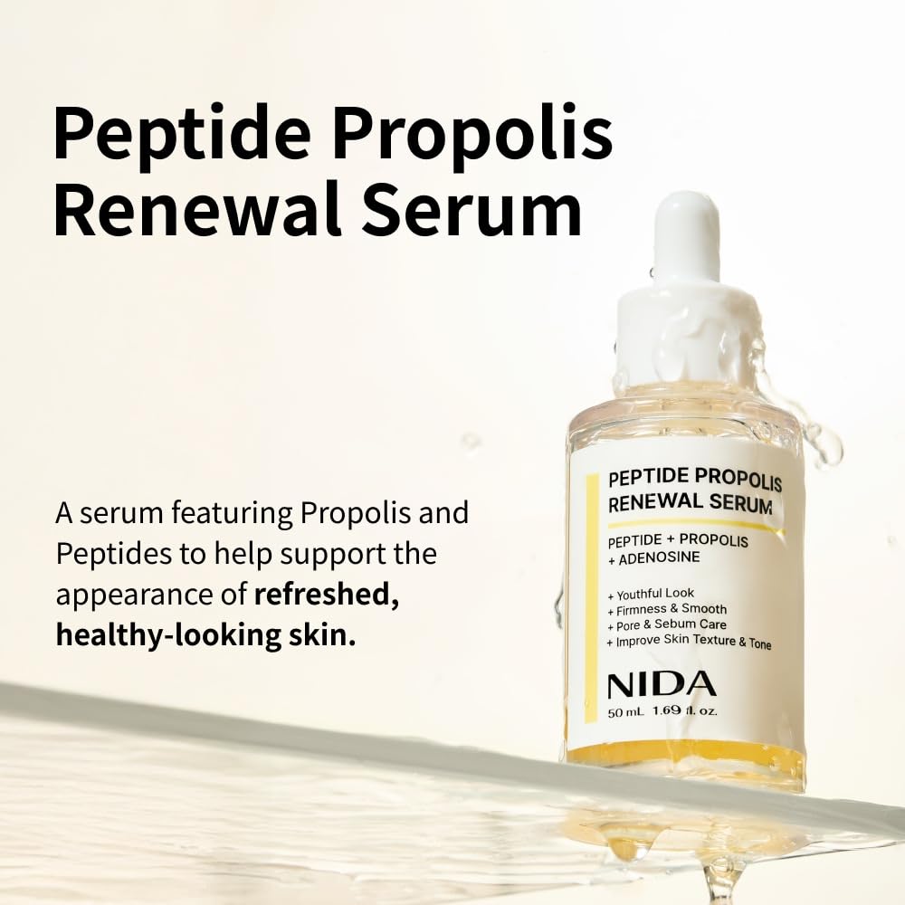 NIDA Peptide Propolis Renewal Serum dropper enables precise, convenient applications.