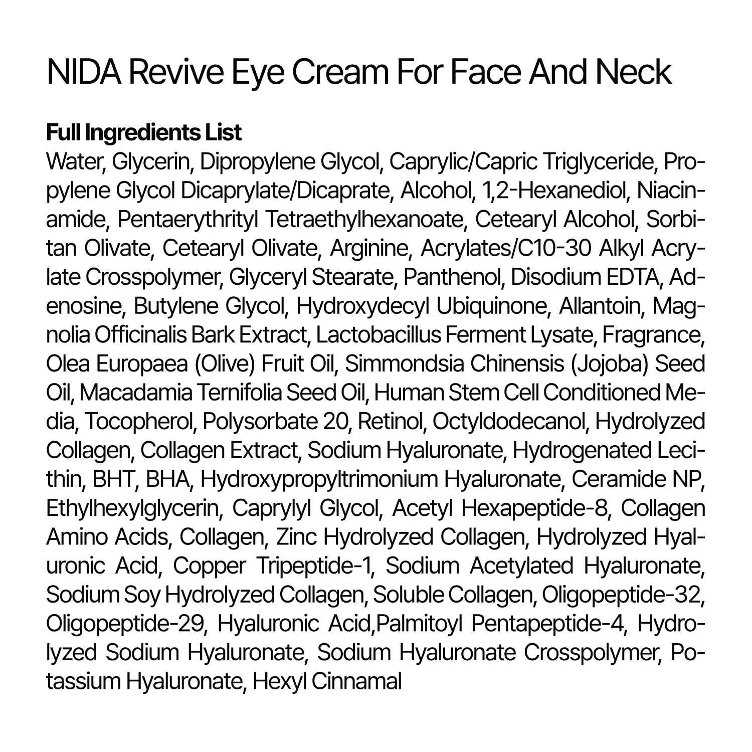 NIDA Revive Eye Cream peptide boost enhances elasticity and firmness