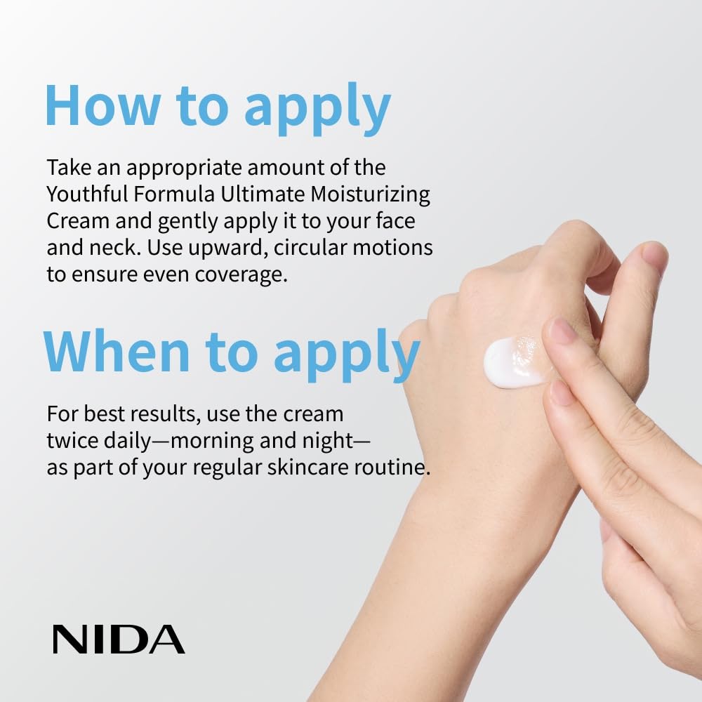NIDA Youthful Formula application scene illustrating easy AM and PM use