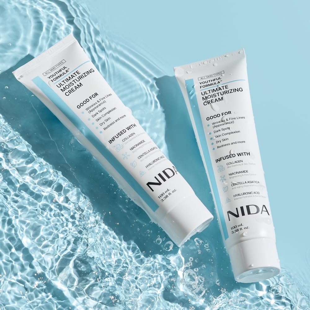 NIDA Youthful Formula daily use setup emphasizing lightweight texture and absorption