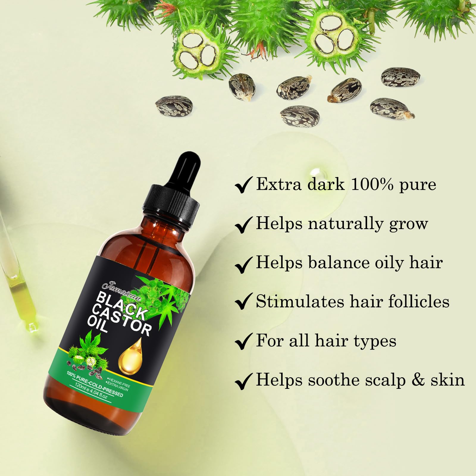 Amber glass bottle label of NIFEISHI castor oil indicating organic cold-pressed quality