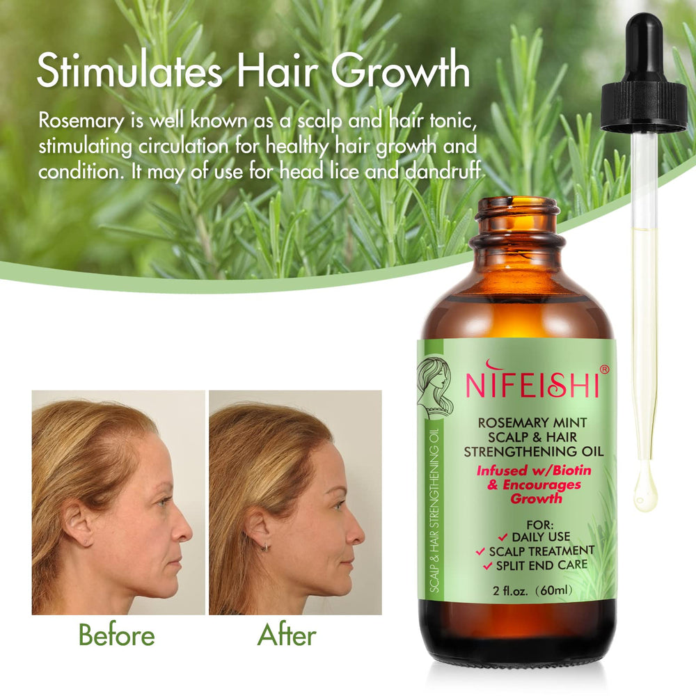 NIFEISHI rosemary oil bottle pour for easy application on scalp and skin.