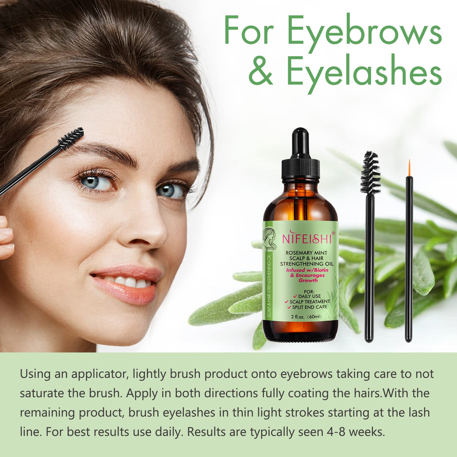 NIFEISHI rosemary oil with eyelash brush for conditioning lashes.