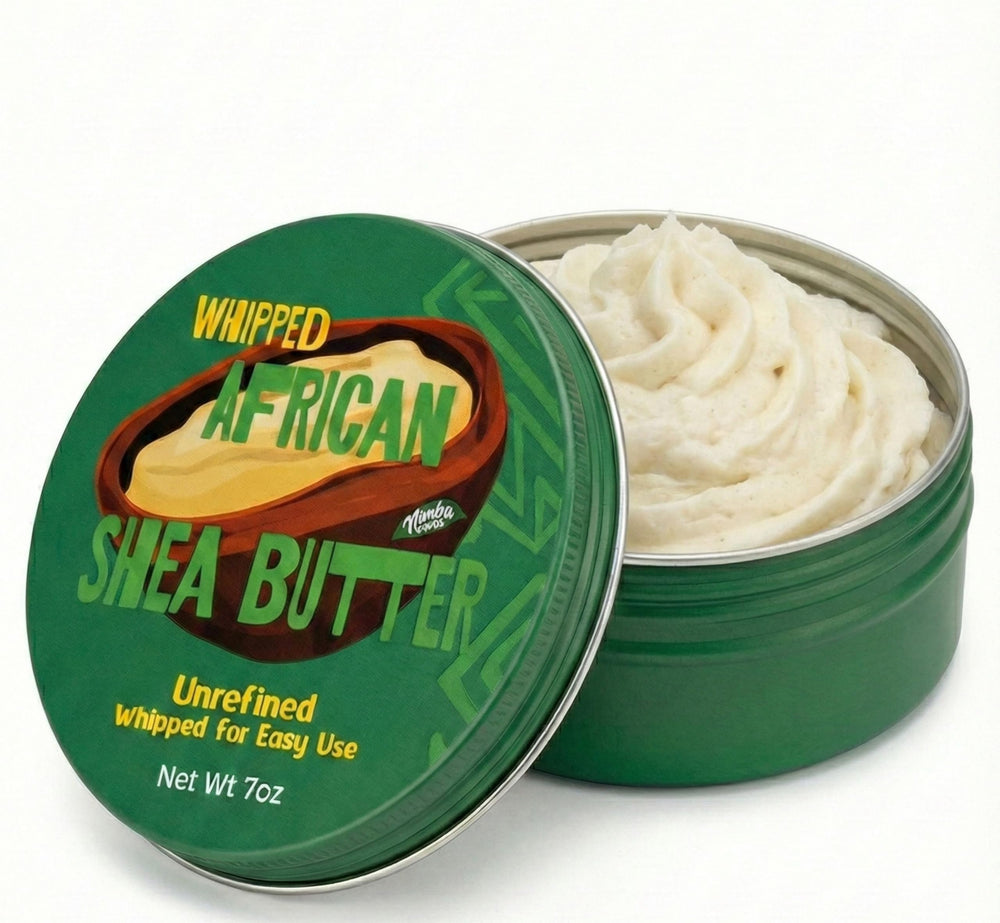 Nimba Foods whipped shea butter texture melts on skin for quick hydration.