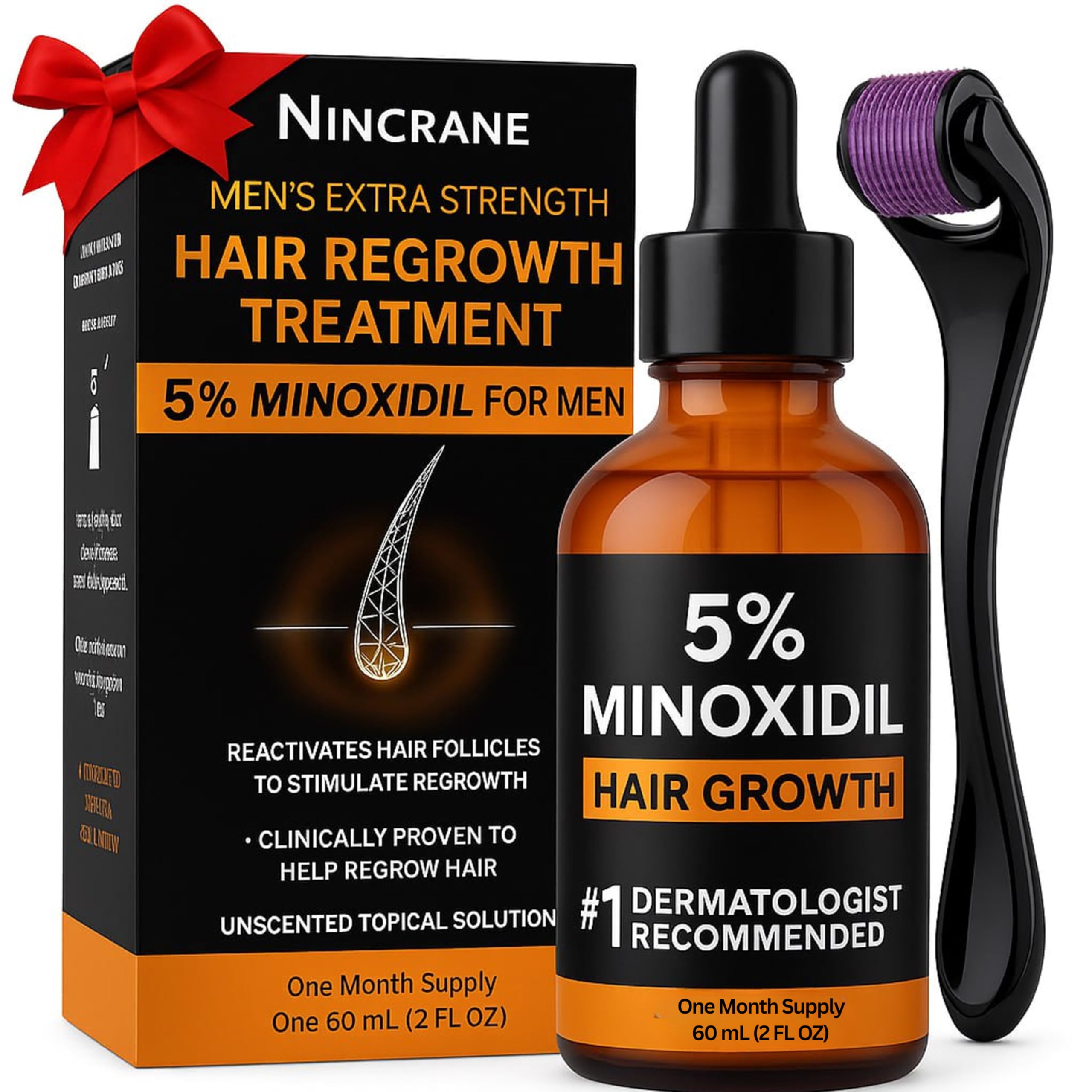 Nincrane Minoxidil 5% bottle with dropper for precise scalp application.