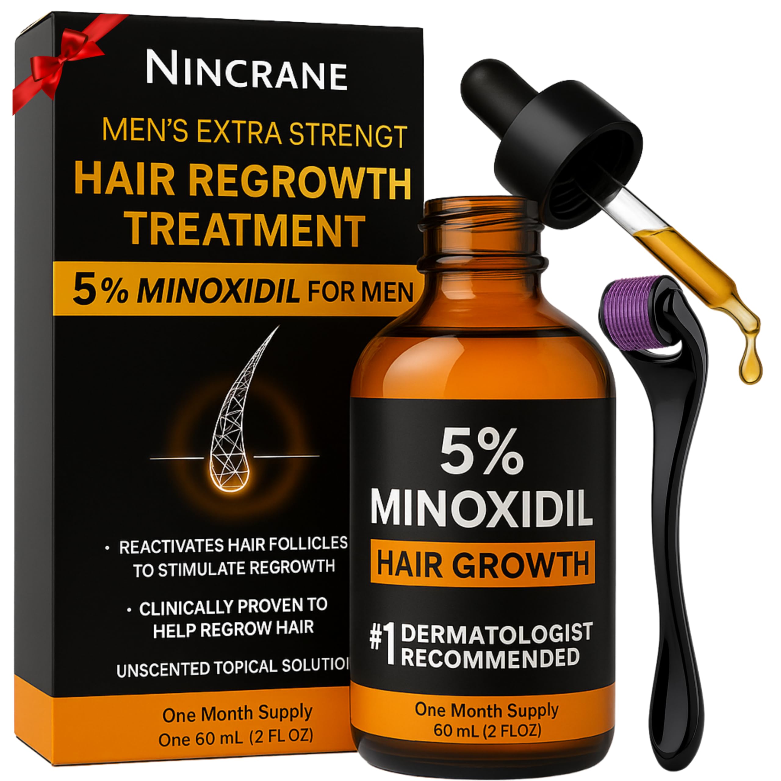 Close-up of Nincrane Minoxidil being applied to thinning hair areas.