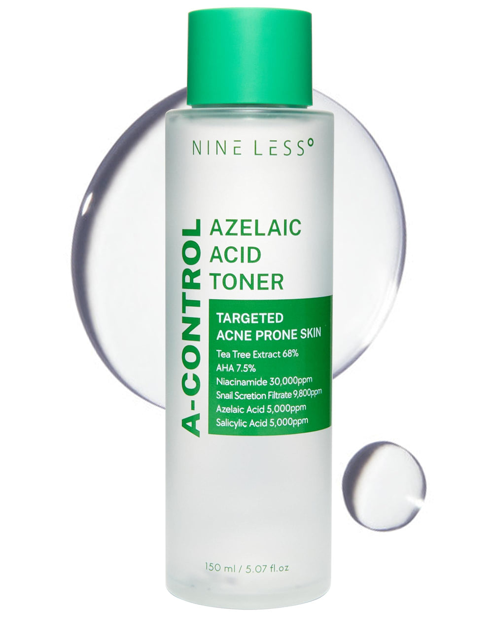 NINELESS A-Control Toner bottle with pump for pore refinement after cleansing.