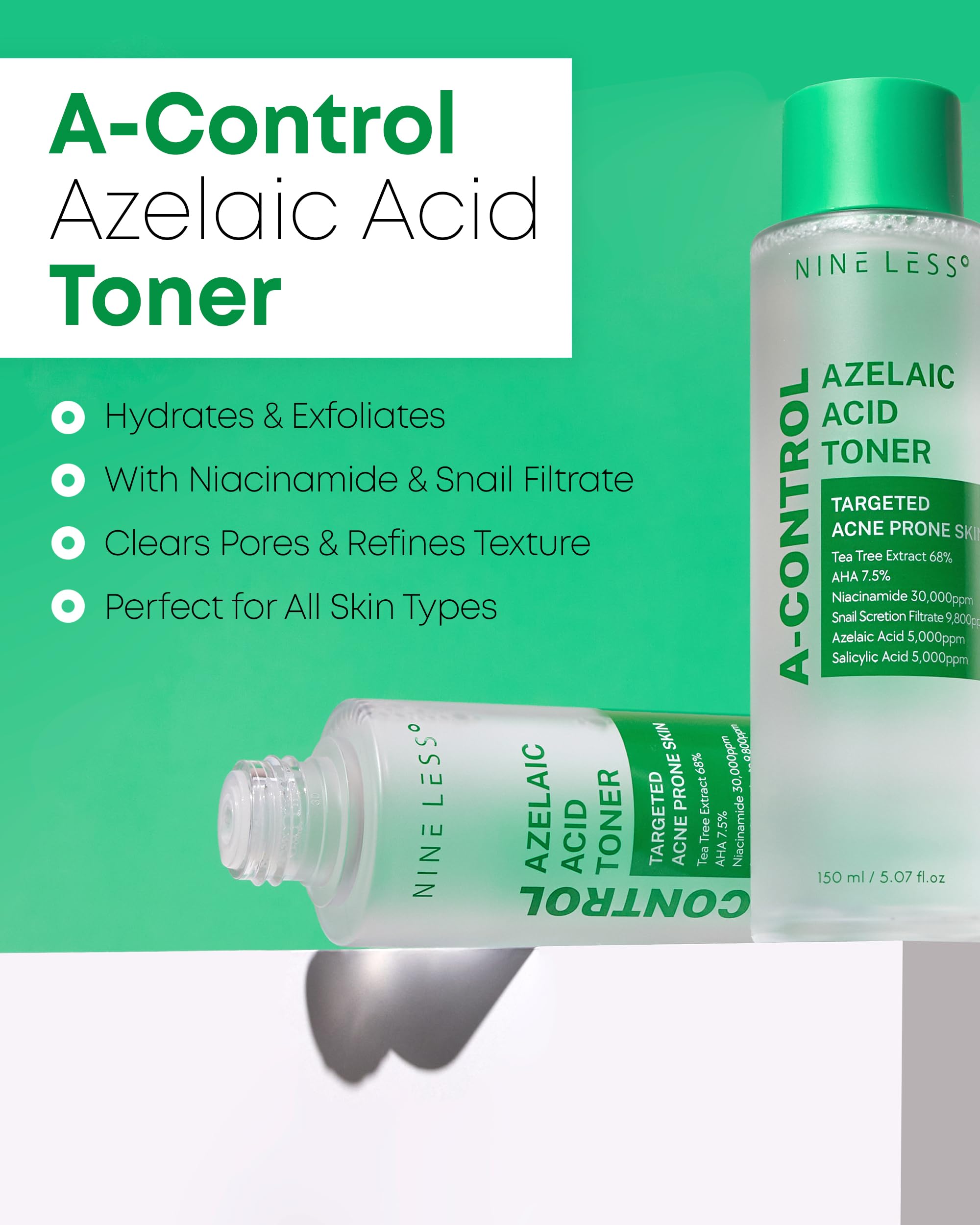 Toner texture close-up highlighting triple-acid exfoliation for smoother skin.