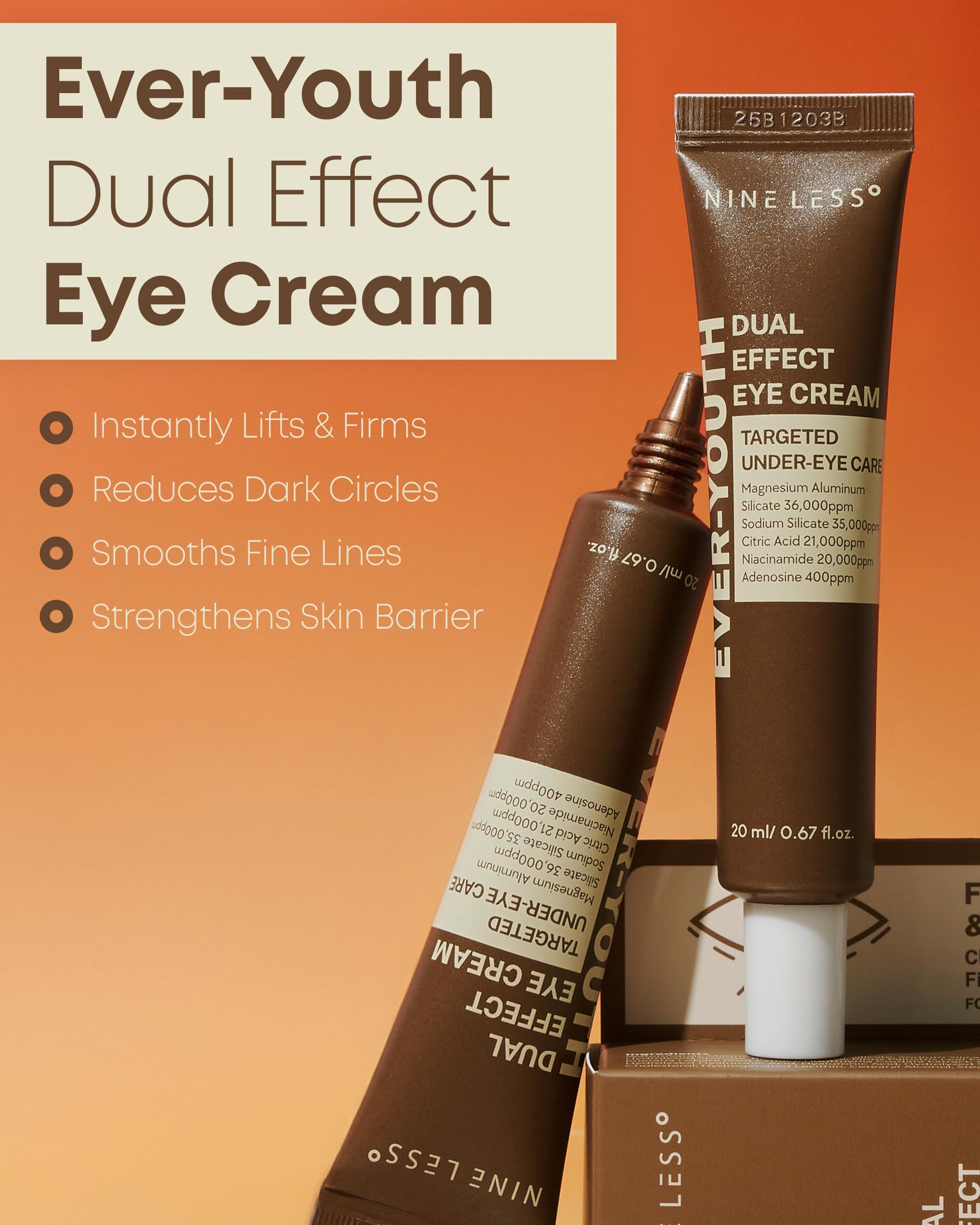 NINELESS Ever-Youth eye cream gel texture close-up emphasizing light, fast-absorbing finish