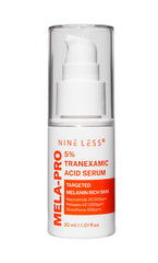 Nineless MELA-PRO serum bottle close-up for even-toned skin support.