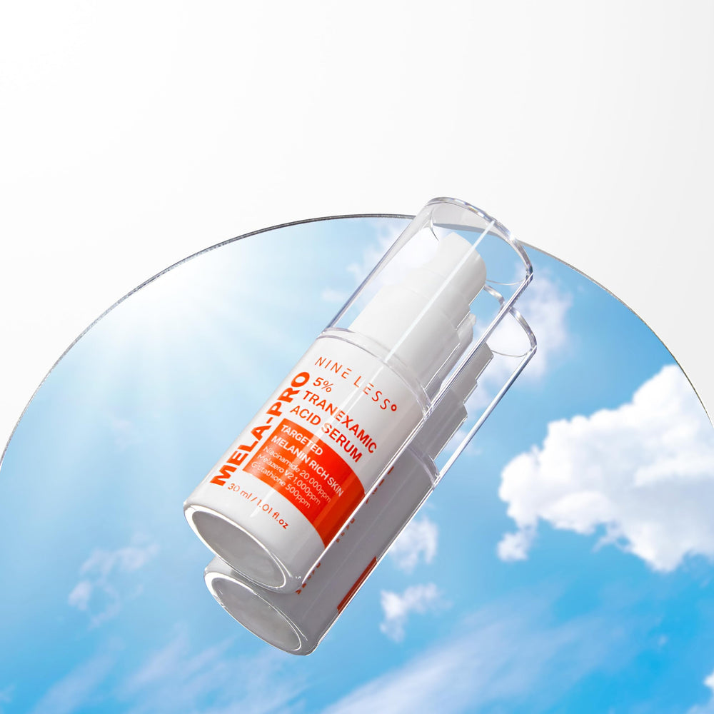 Nineless MELA-PRO serum ingredients glow featuring tranexamic acid and antioxidants.