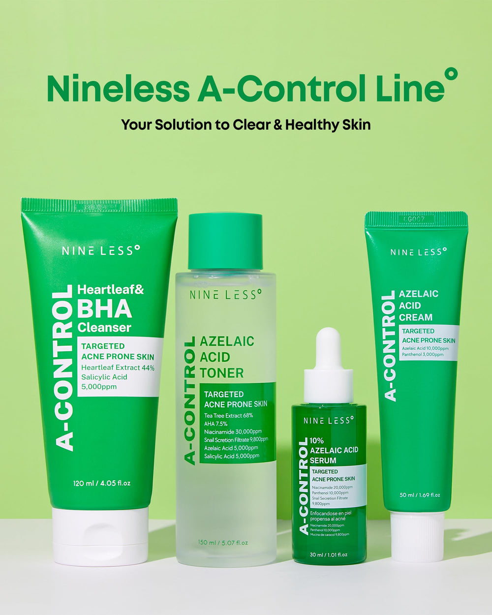 NINELESS skincare routine setup image indicates daily morning and night use