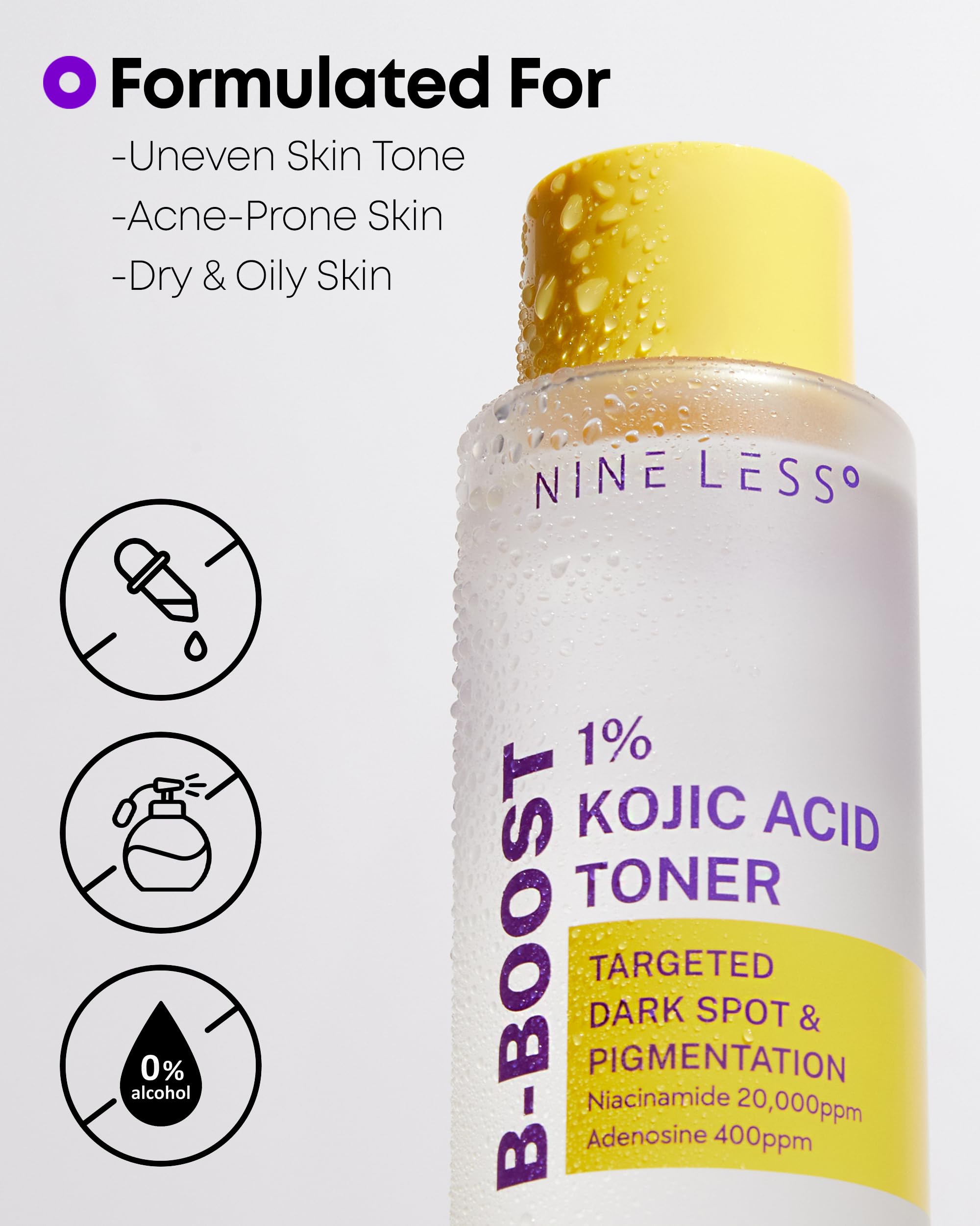 NINELESS toner being applied with cotton pad for gentle daily use.