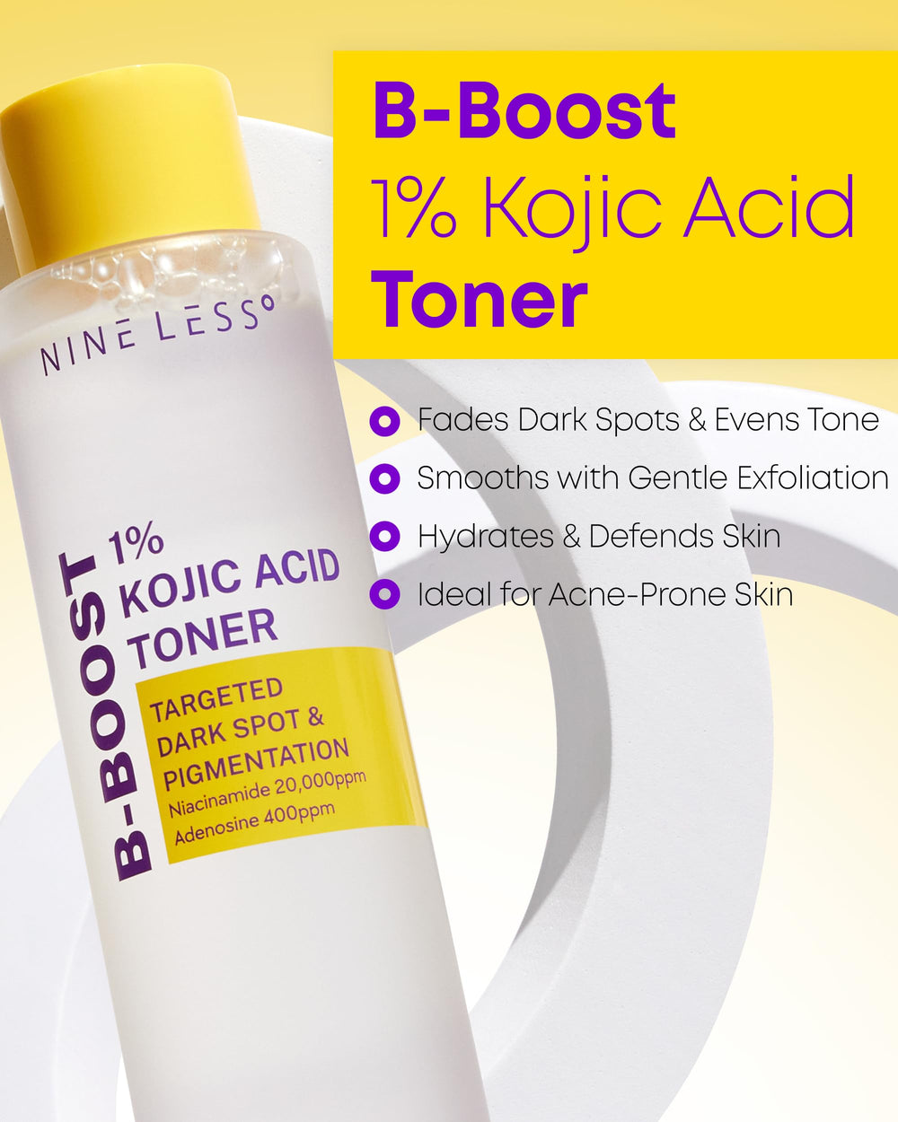 NINELESS Niacinamide 2% toner bottle highlighting barrier support and pore refinement.