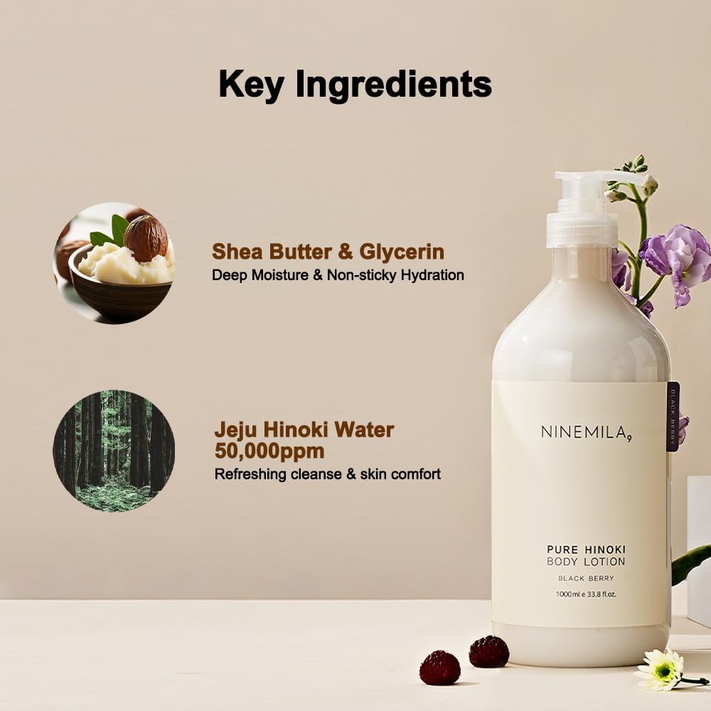 NINEMILA9 Blackberry scent lotion closeup showing inviting fragrance cue for daily use.
