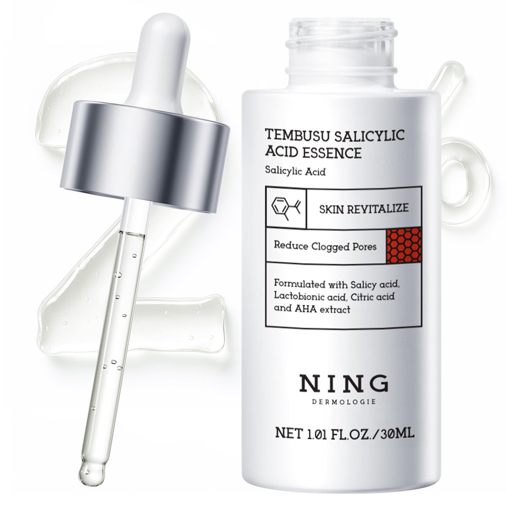 NING DERMOLOGIE 2% salicylic acid serum bottle pour for refined pores