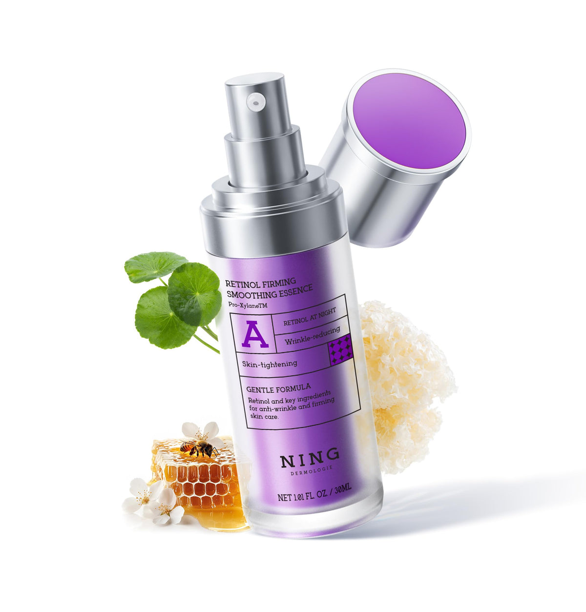 NING DERMOLOGIE Retinol Serum bottle close-up for nightly skin renewal