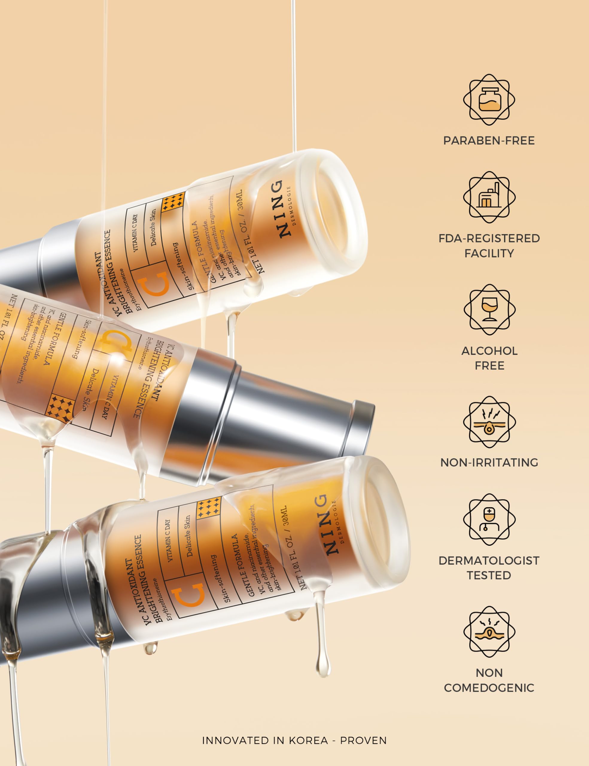 NING DERMOLOGIE Vitamin C Serum application shot for morning routine.