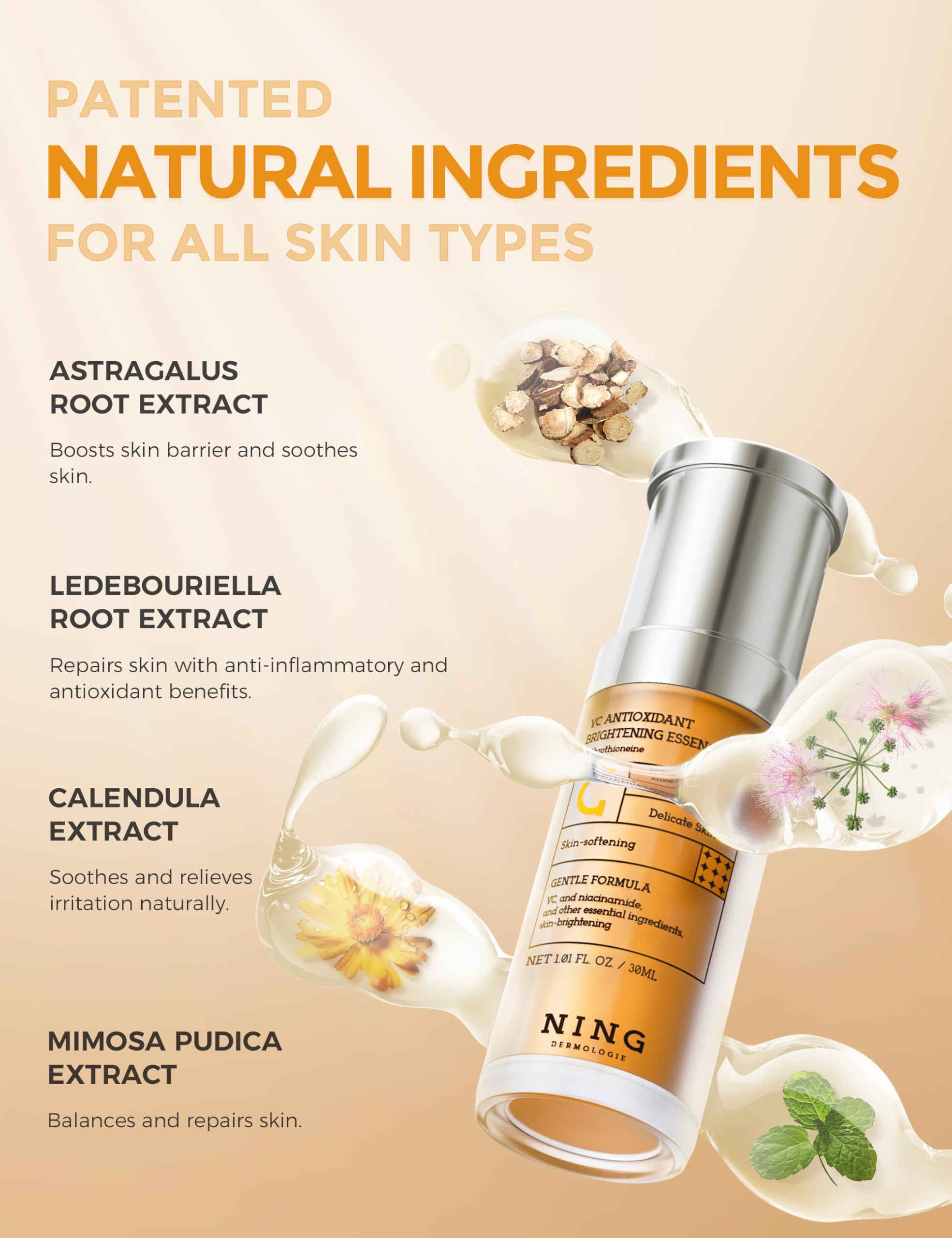 NING DERMOLOGIE Vitamin C Serum vacuum packaging preserves freshness.