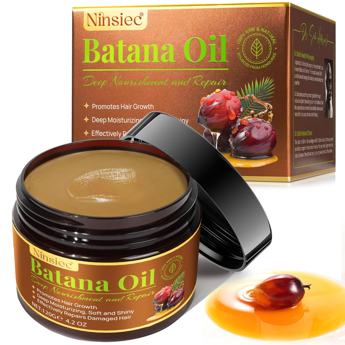 Ninsiec Batana Oil bottle ready for nourishing hair care.