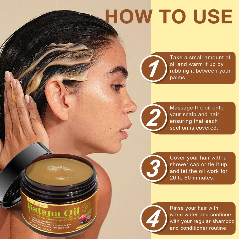 Ninsiec Batana Oil on dry scalp to soothe dryness.