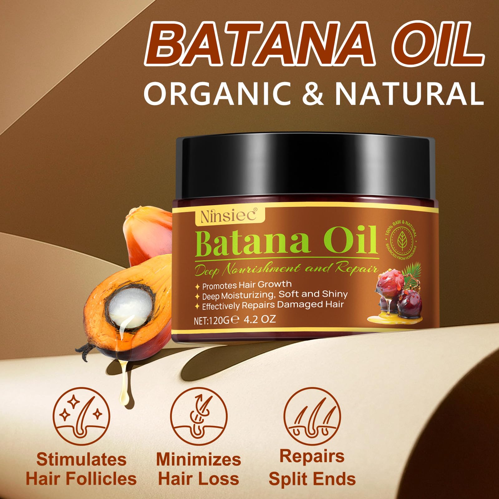 Pouring Ninsiec Batana Oil demonstrates easy application for moisture.